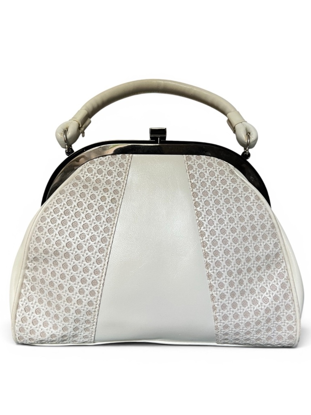 Vintage 1950s White Lattice Frame Handbag Top Handle Kisslock